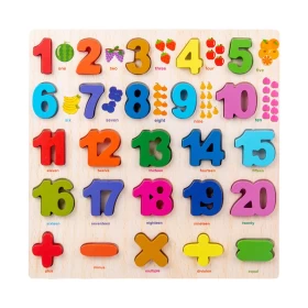 Wooden Puzzle English Numbers Matching With Counting Board Early Learning