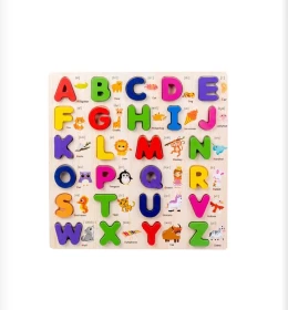 Wooden Puzzle English Alphabet Matching With Words Board Early Learning